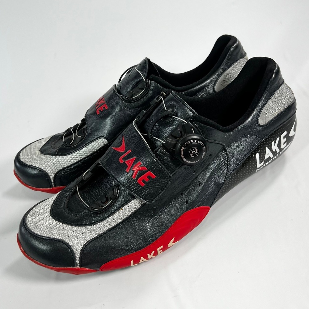 LAKE CX401 Men's Road Cycling Shoes 45 US 10.5-11 Black Silver Red Carbon BOA - Picture 3 of 11